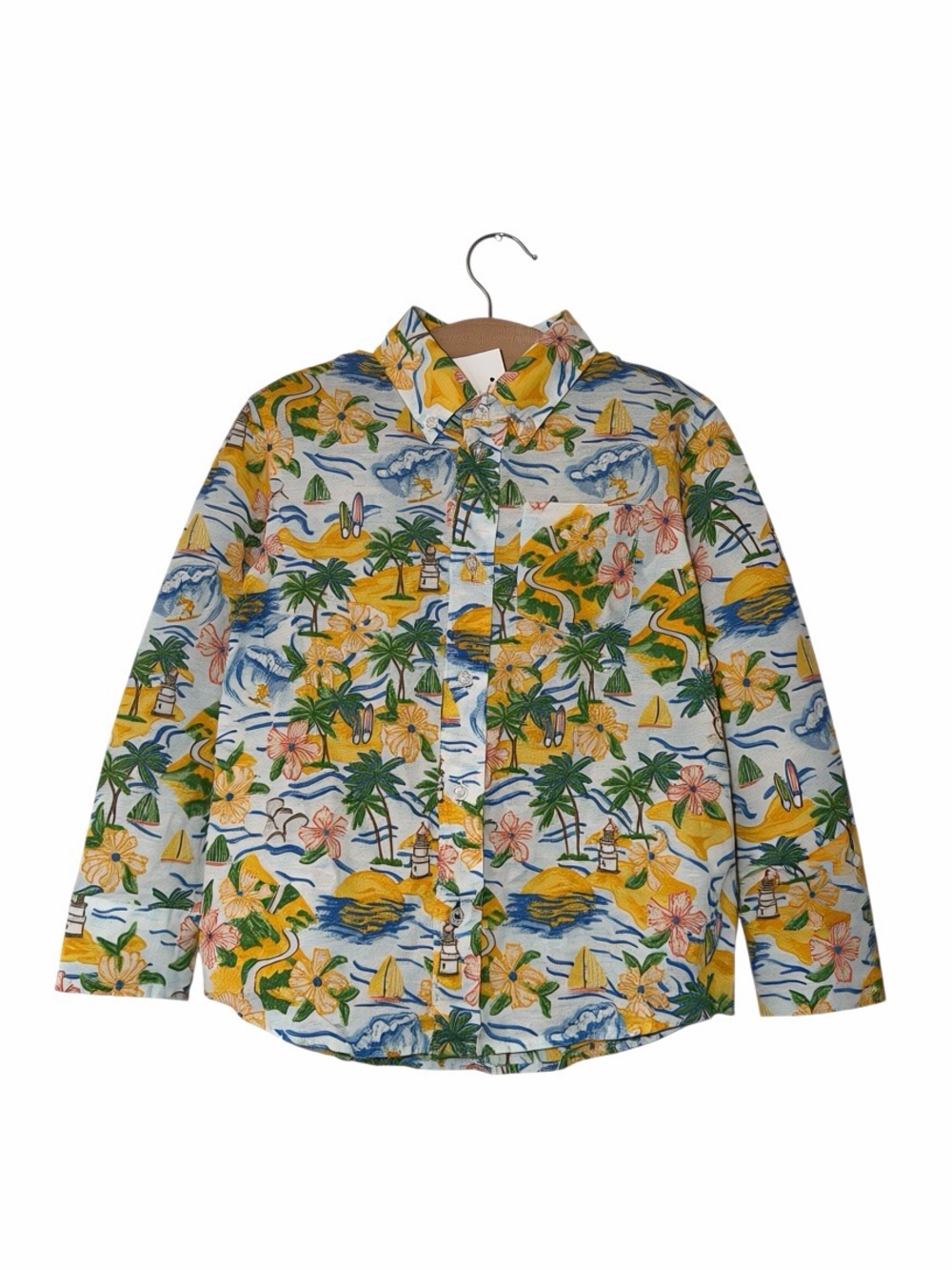 Crewcuts boys linen blend blue Hawaiian Tropical LS Button-Down Shirt Sz 6 NWT